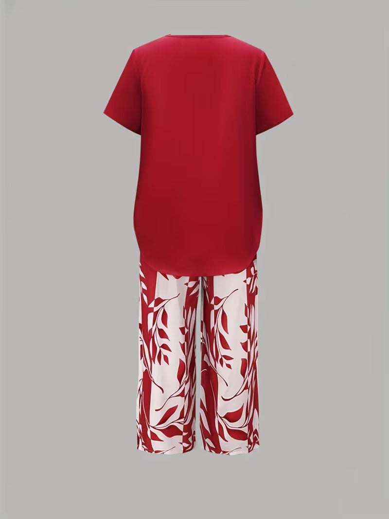 Evelira | Women’s Leaf Print Two Piece with Comfort