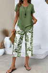 Evelira | Women's Leaf Print Two Piece Wide Leg Set