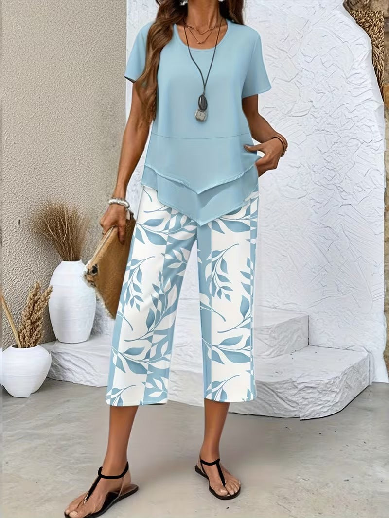 Evelira | Women’s Leaf Print Two Piece with Comfort