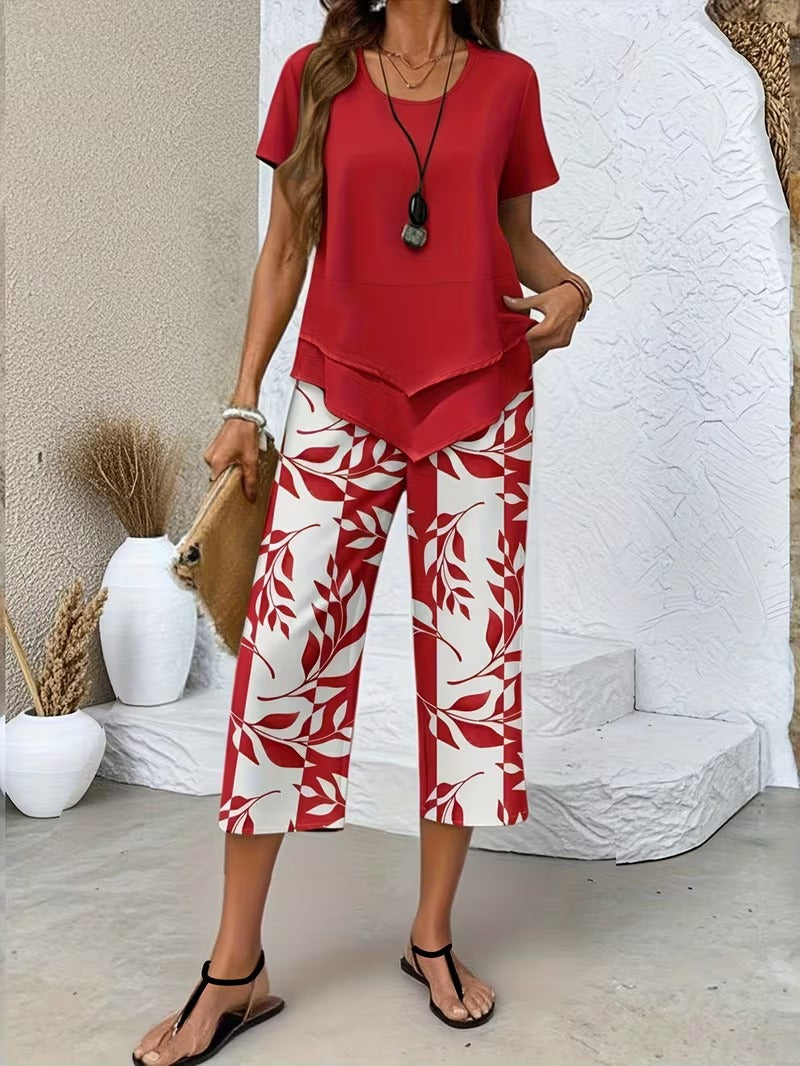 Evelira | Women’s Leaf Print Two Piece with Comfort