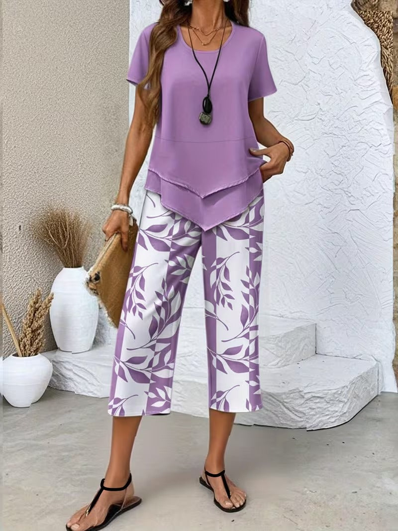 Evelira | Women’s Leaf Print Two Piece with Comfort