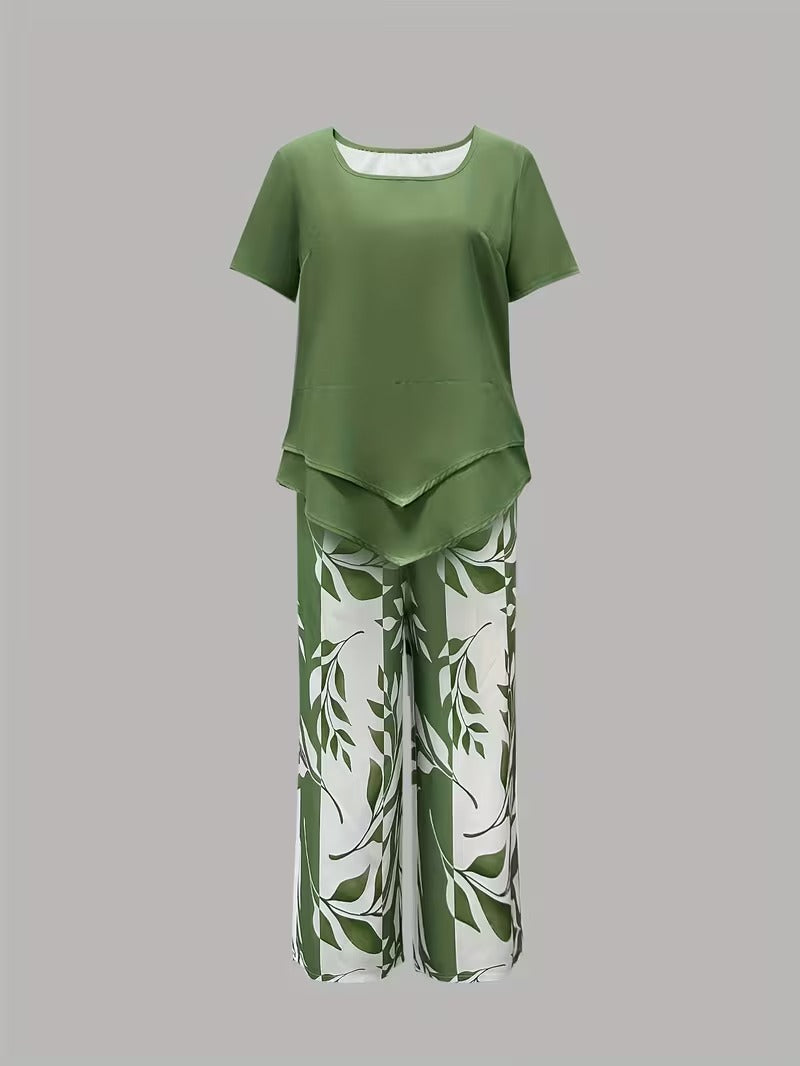 Evelira | Women’s Leaf Print Two Piece with Comfort