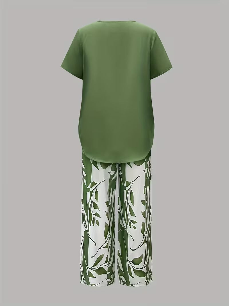 Evelira | Women’s Leaf Print Two Piece with Comfort