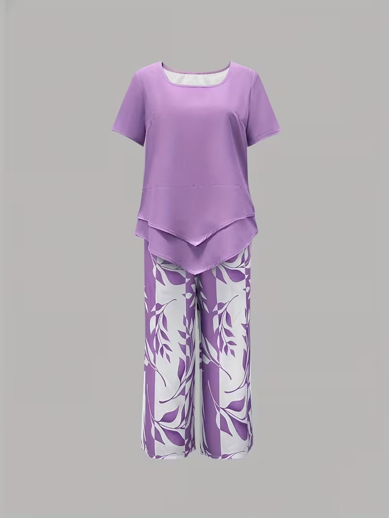 Evelira | Women’s Leaf Print Two Piece with Comfort