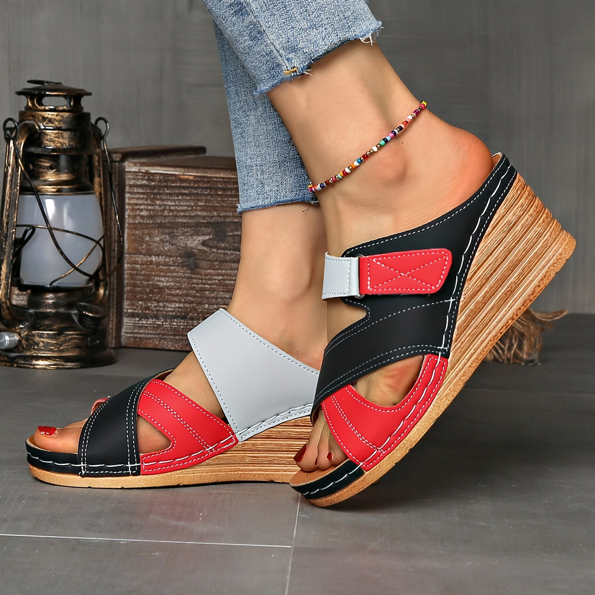 Marina | Women’s Colourblock Wedge Slides with Cushioned Sole