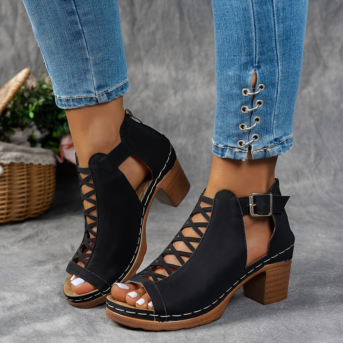 Nessa | Women’s Lattice-Heel Sandals with Cushioned Footbed