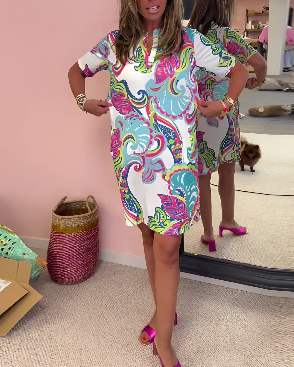 Gaelle | Women’s Lightweight Printed V-Neck Dress with Comforta