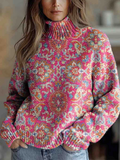 Fiona | Women's Floral Turtleneck Sweater with Paisley Print