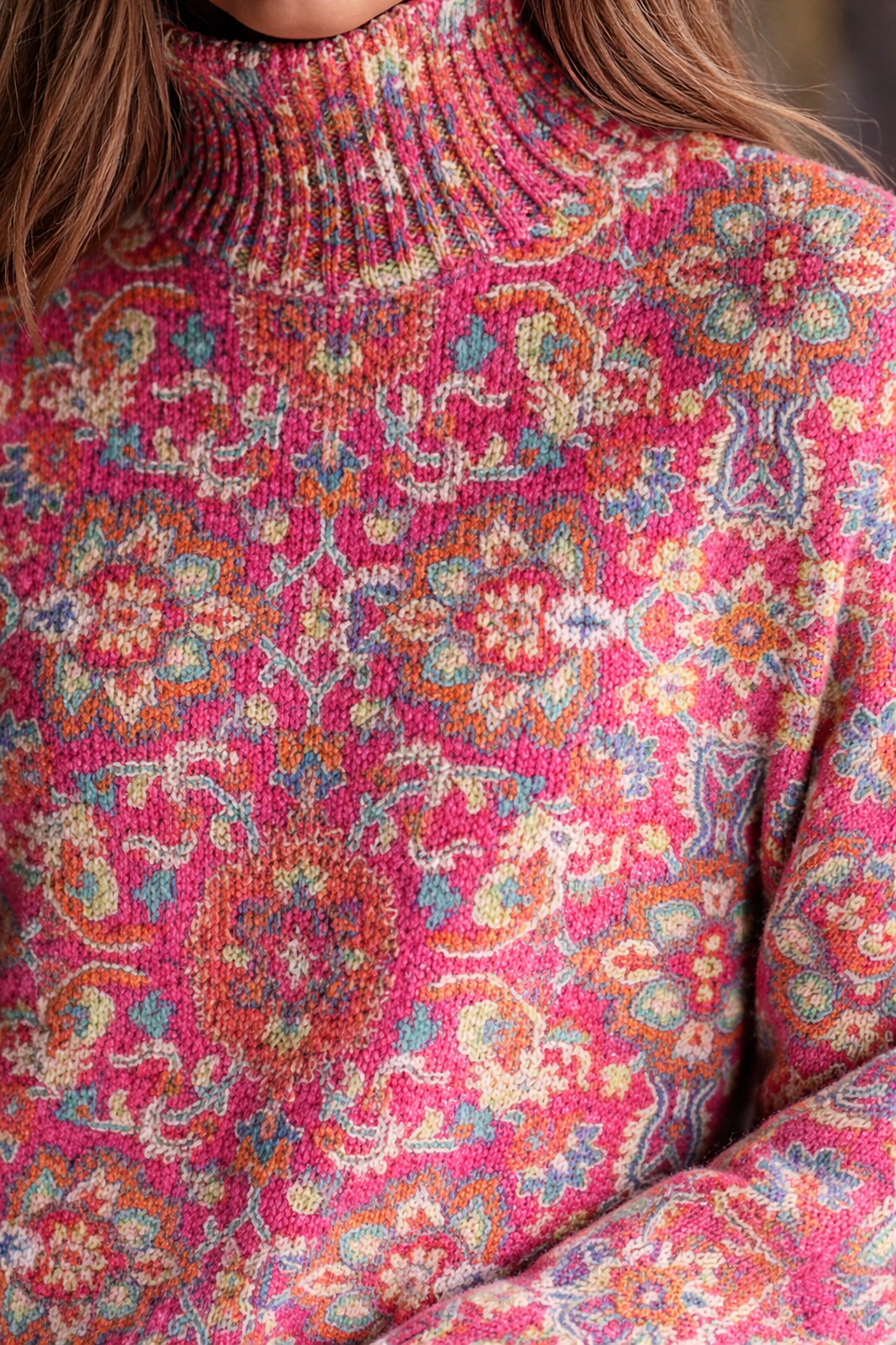 Fiona | Women's Floral Turtleneck Sweater with Paisley Print