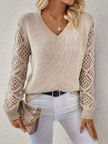 Fiona | Women’s V-Neck Openwork Sweater with Lattice Sleeves