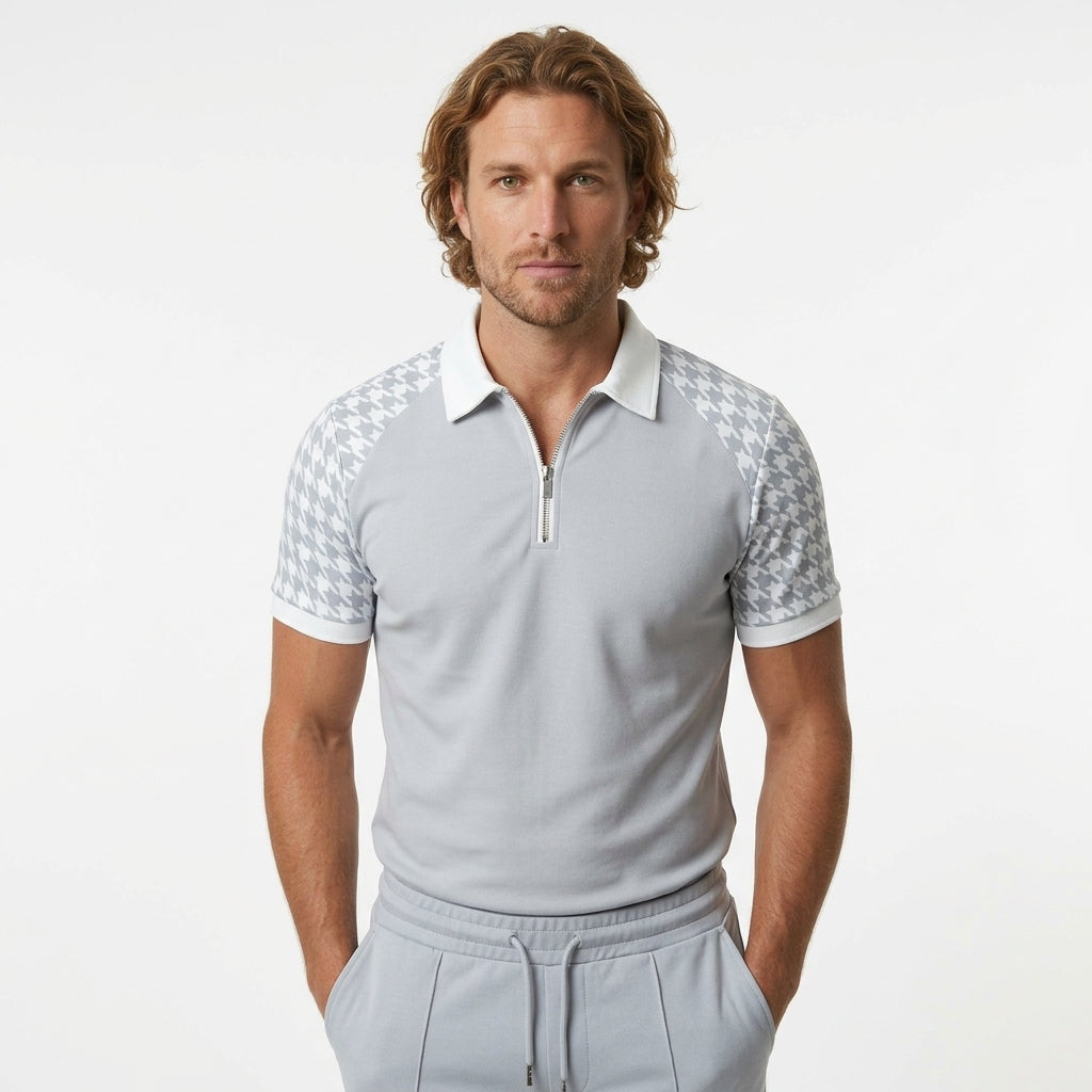 Flynn Carter | Houndstooth Zip Polo Shirt For Men
