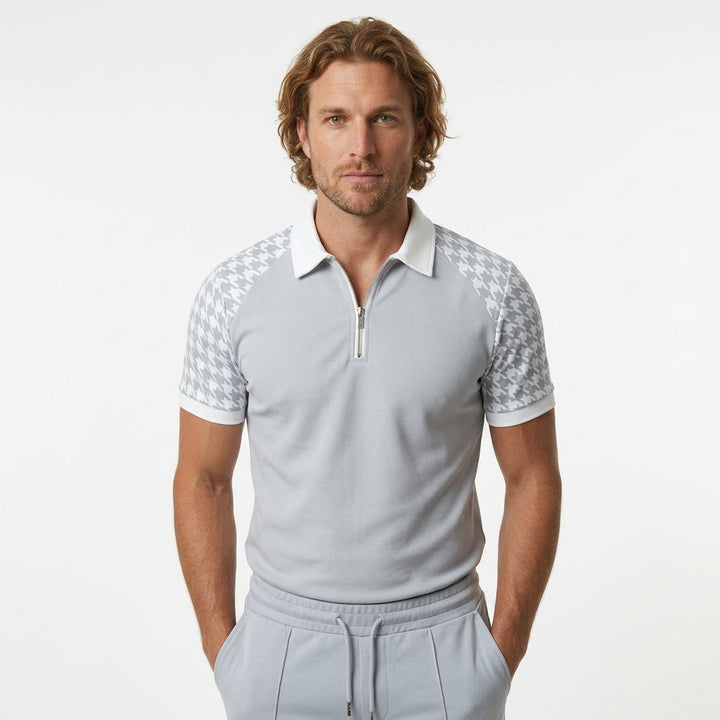 Flynn Carter | Houndstooth Zip Polo Shirt For Men