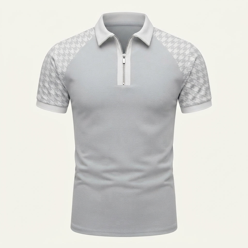 Flynn Carter | Houndstooth Zip Polo Shirt For Men