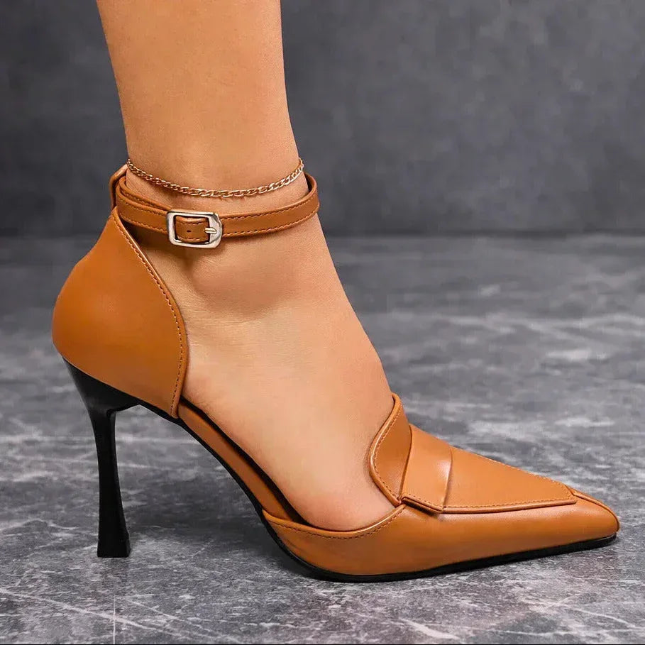 Francesca | Women’s Brown Pointed Toe Heels with Strap