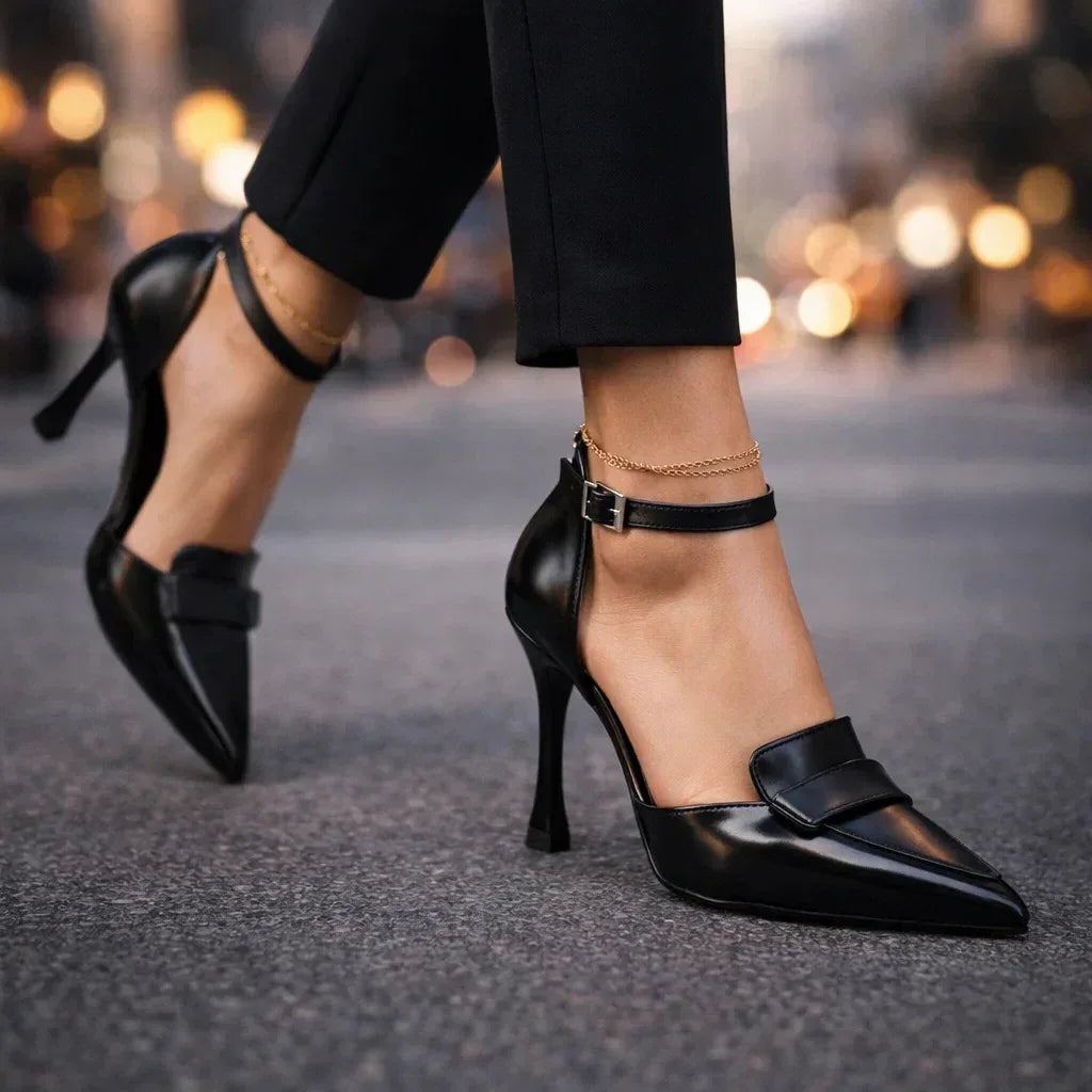 Francesca | Women’s Brown Pointed Toe Heels with Strap