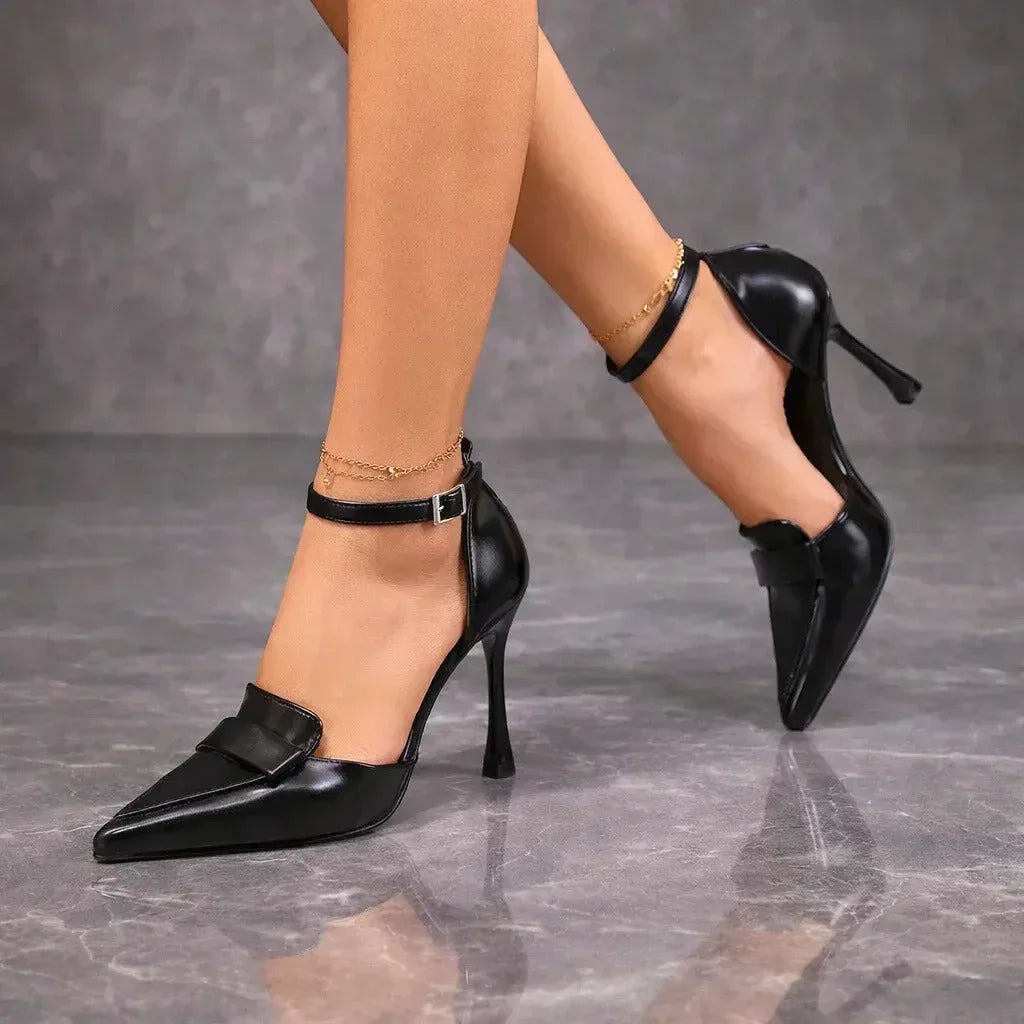Francesca | Women’s Brown Pointed Toe Heels with Strap