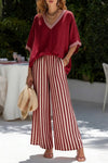 Francine | Women's Striped V-Neck Top Wide Leg Pants Set