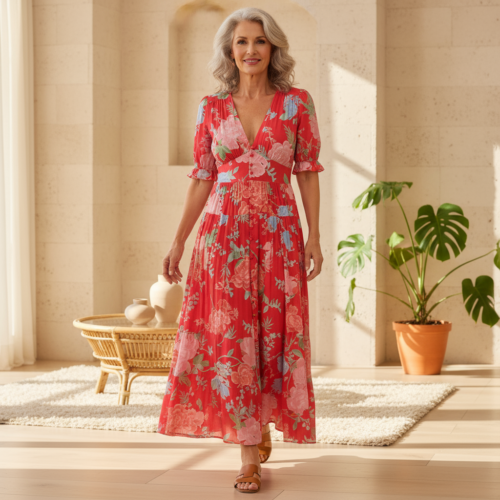 Floriana | Women’s Vibrant Floral Dress with Flattering Fit