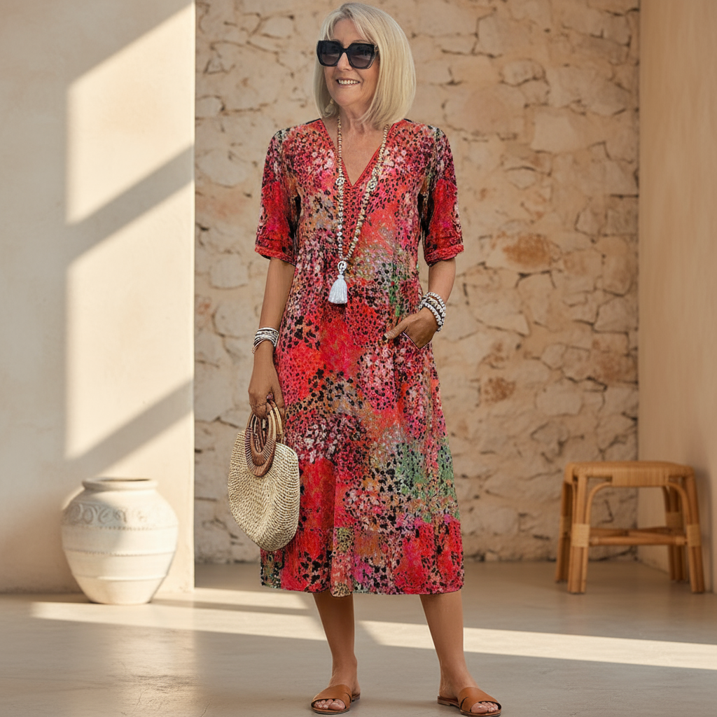 Andrea | Women’s Vibrant Midi Dress with Colourful Print