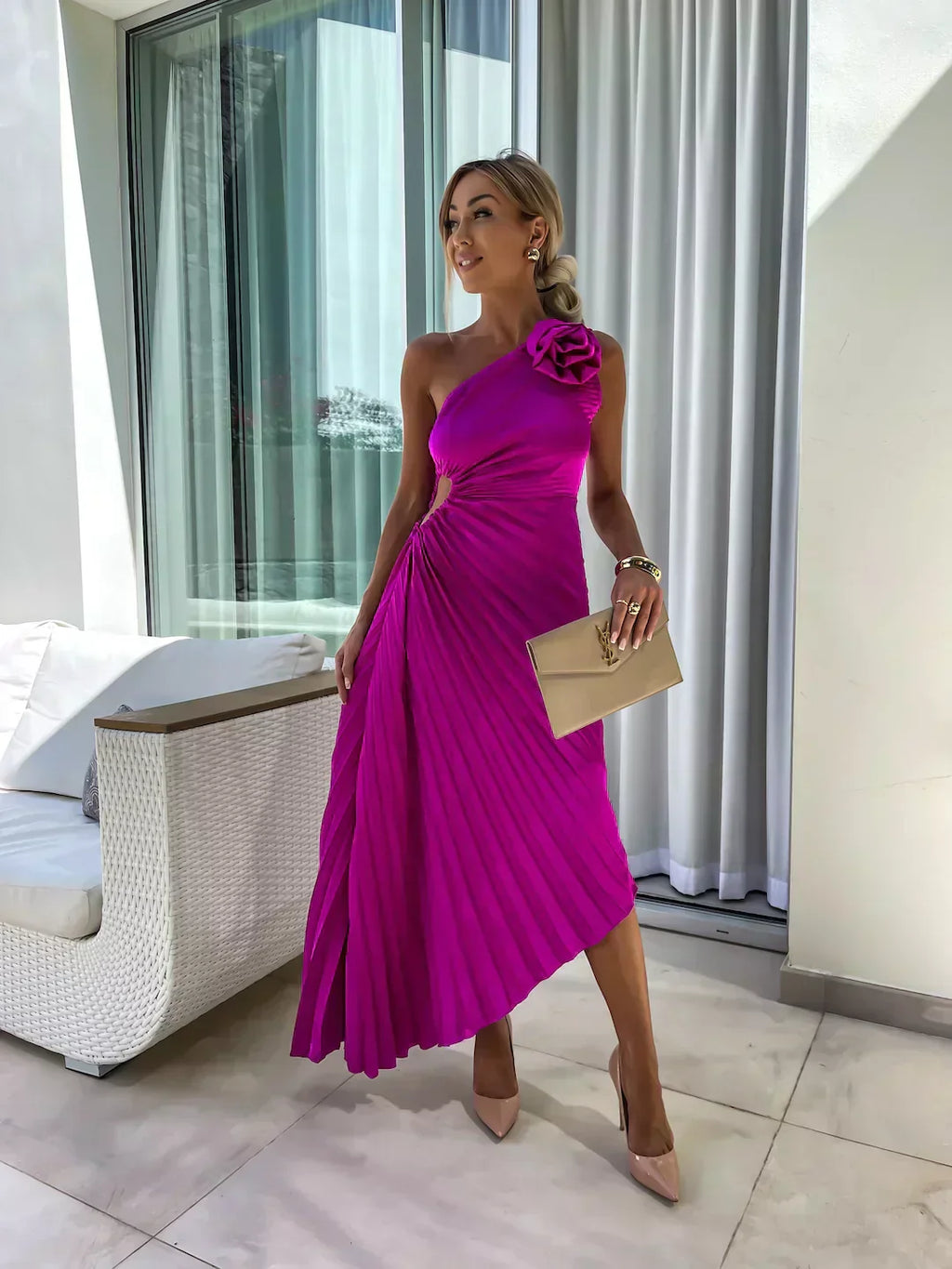 Camila | Women’s Romantic Flower Dress with Draped Silhouette