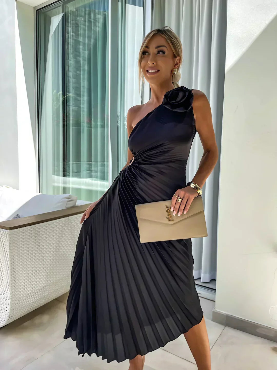 Camila | Women’s Romantic Flower Dress with Draped Silhouette