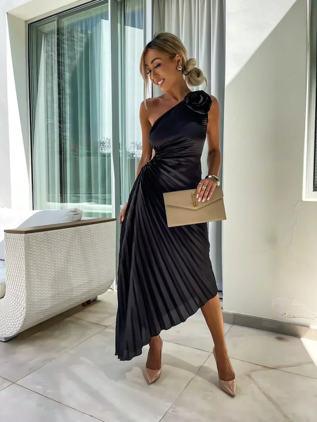 Camila | Women’s Romantic Flower Dress with Draped Silhouette