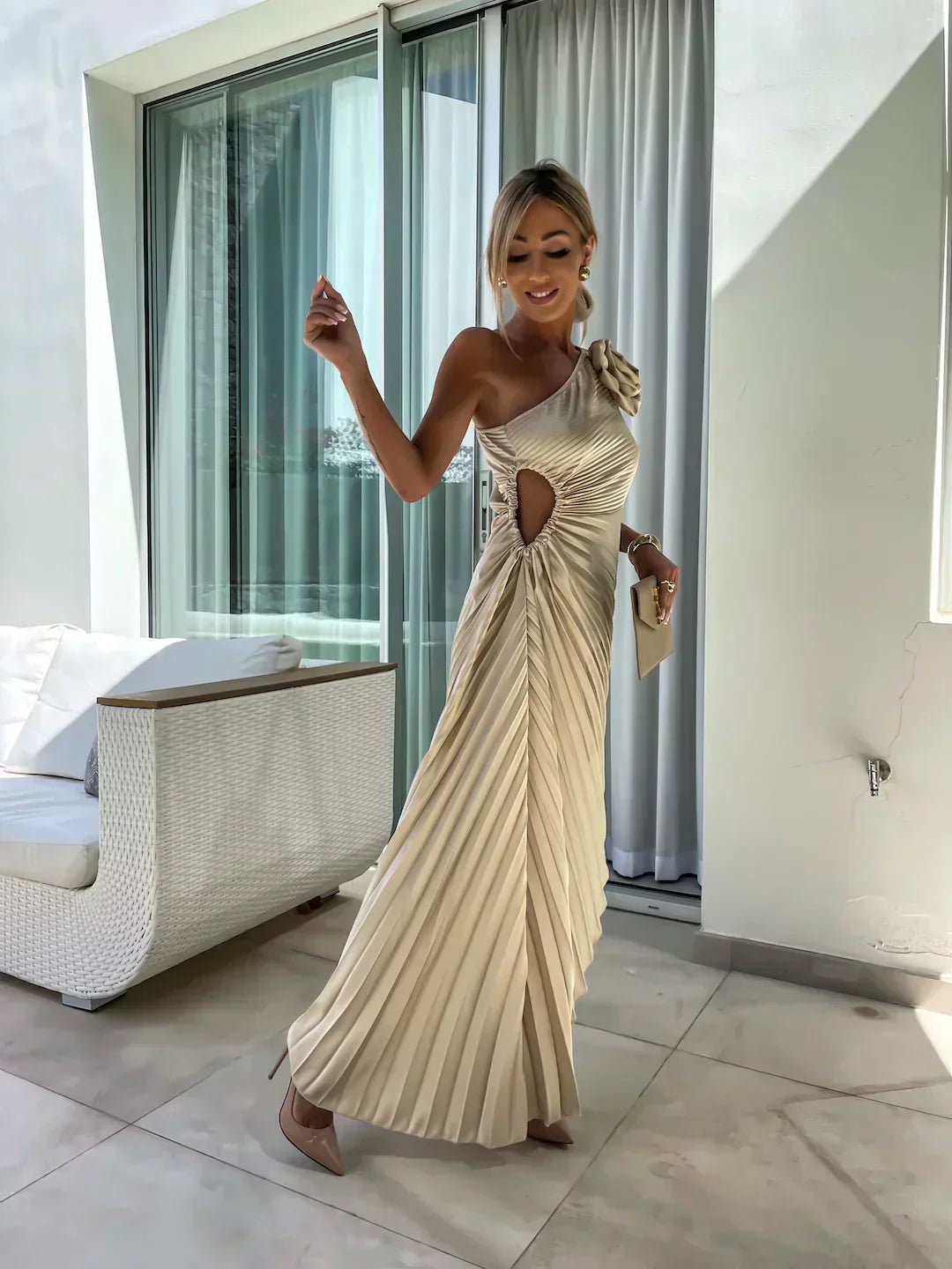 Camila | Women’s Romantic Flower Dress with Draped Silhouette