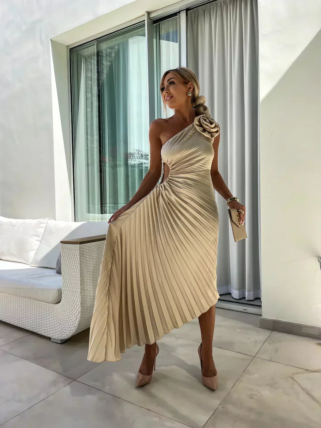 Camila | Women’s Romantic Flower Dress with Draped Silhouette