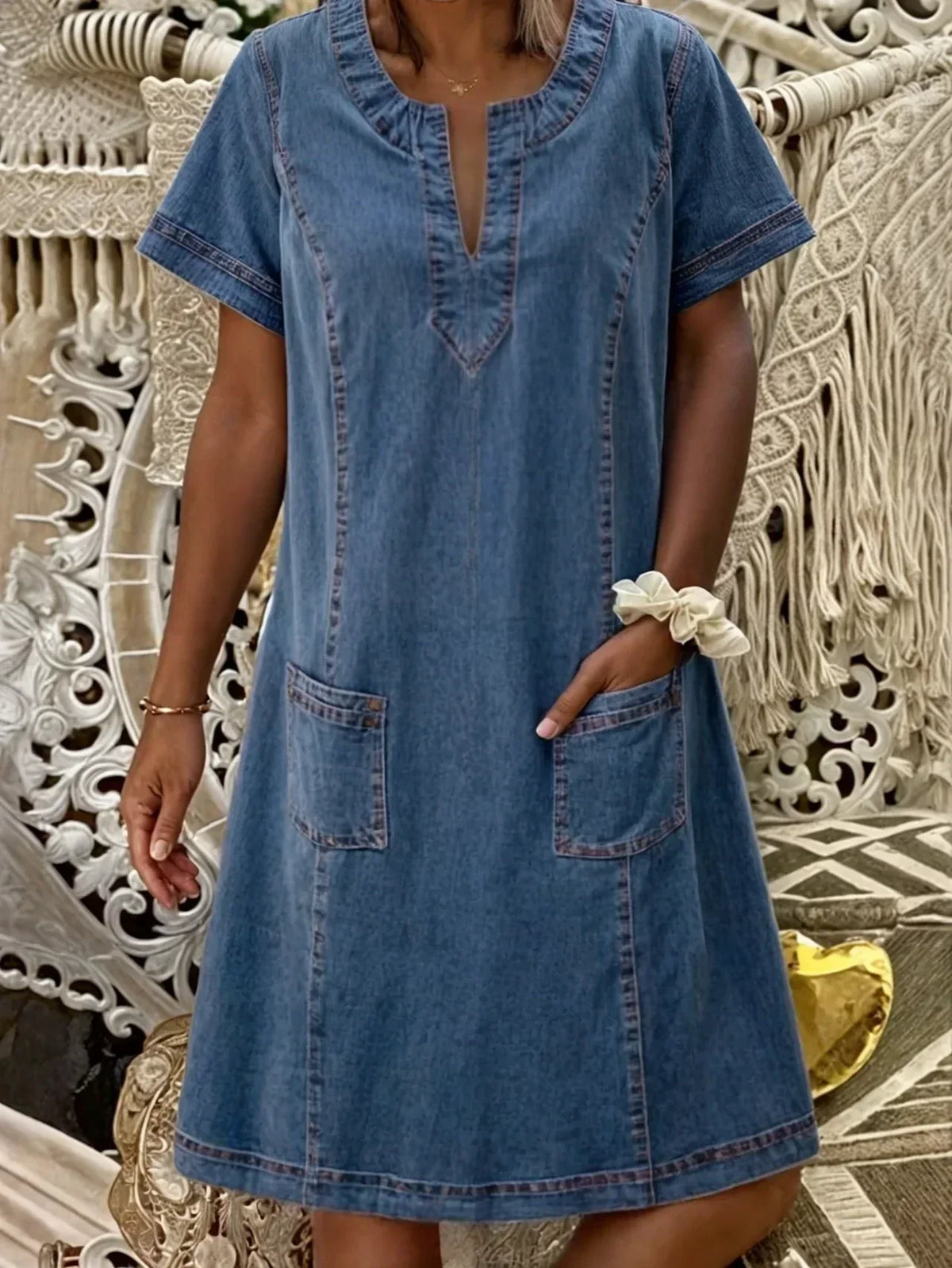 Zinnia | Women’s Soft Blue Dress with Flattering Silhouette