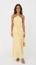 Grace Holloway | Pleated Ruffle Halter Maxi Dress For Women