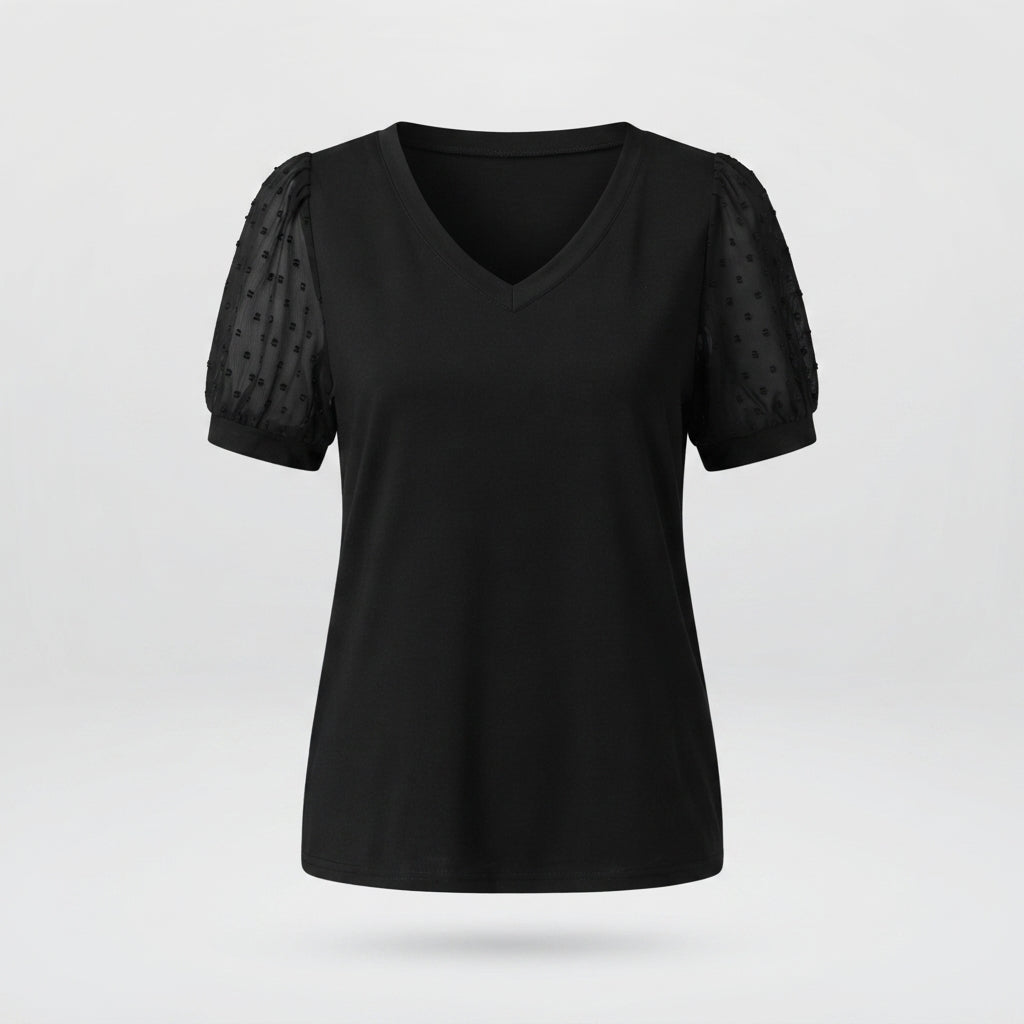 Grace Lawrence | Dot Puff Sleeve V-Neck Top For Women