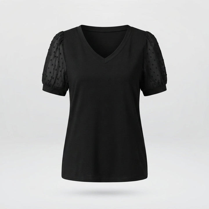 Grace Lawrence | Dot Puff Sleeve V-Neck Top For Women