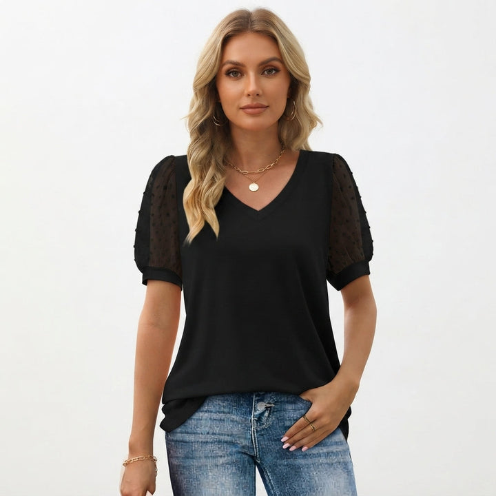 Grace Lawrence | Dot Puff Sleeve V-Neck Top For Women