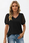 Grace Lawrence | Dot Puff Sleeve V-Neck Top For Women