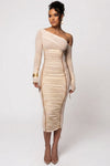 Grace Pemberton | One Shoulder Ruched Midi Evening Dress For Women