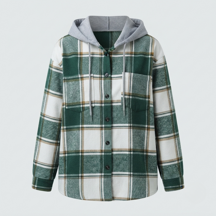 Grace Sutton | Plaid Flannel Hooded Shacket For Women
