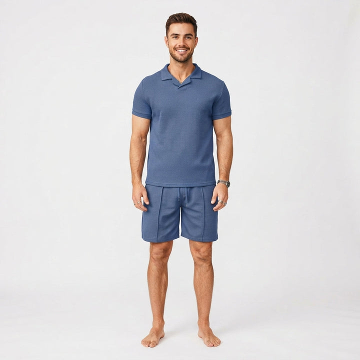 Grady Thornton | Waffle Knit Polo Shirt &amp; Shorts Set For Men