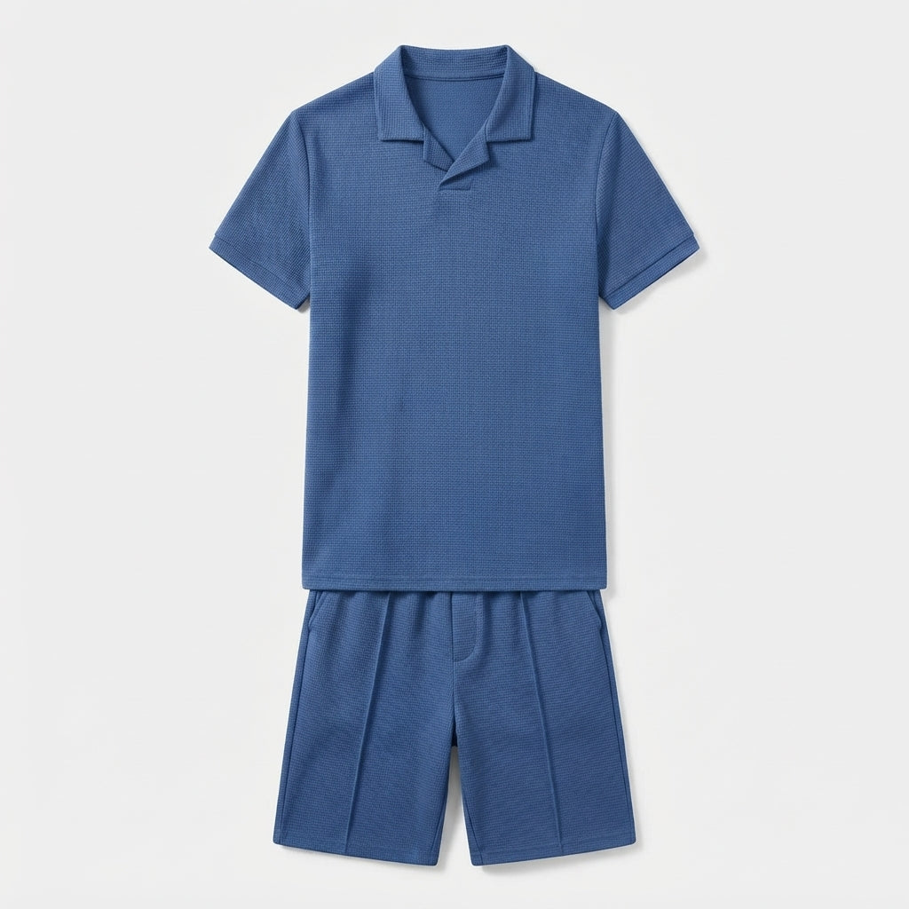 Grady Thornton | Waffle Knit Polo Shirt &amp; Shorts Set For Men