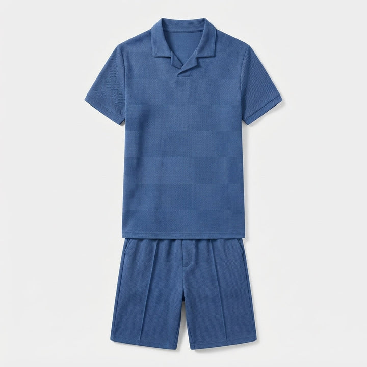 Grady Thornton | Waffle Knit Polo Shirt &amp; Shorts Set For Men