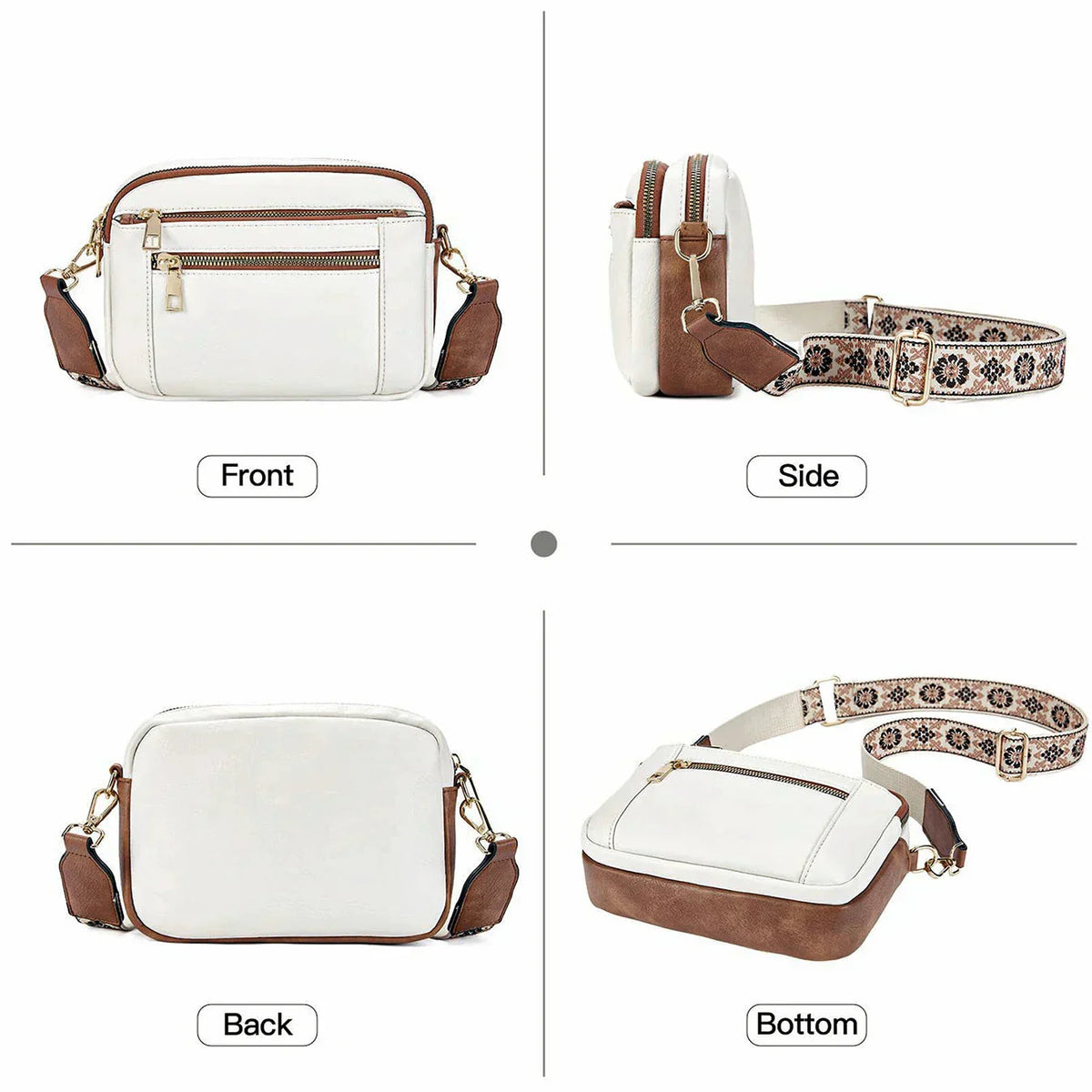 Adeline | Women’s Pocketed Crossbody Bag with Patterned Strap