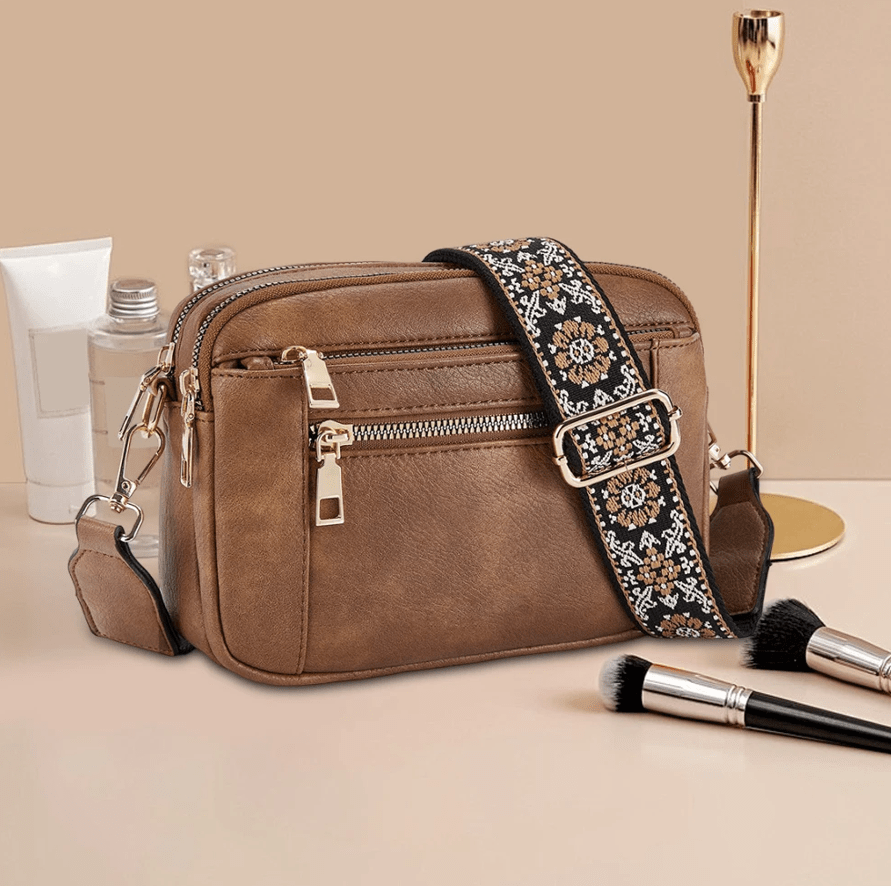 Adeline | Women’s Pocketed Crossbody Bag with Patterned Strap