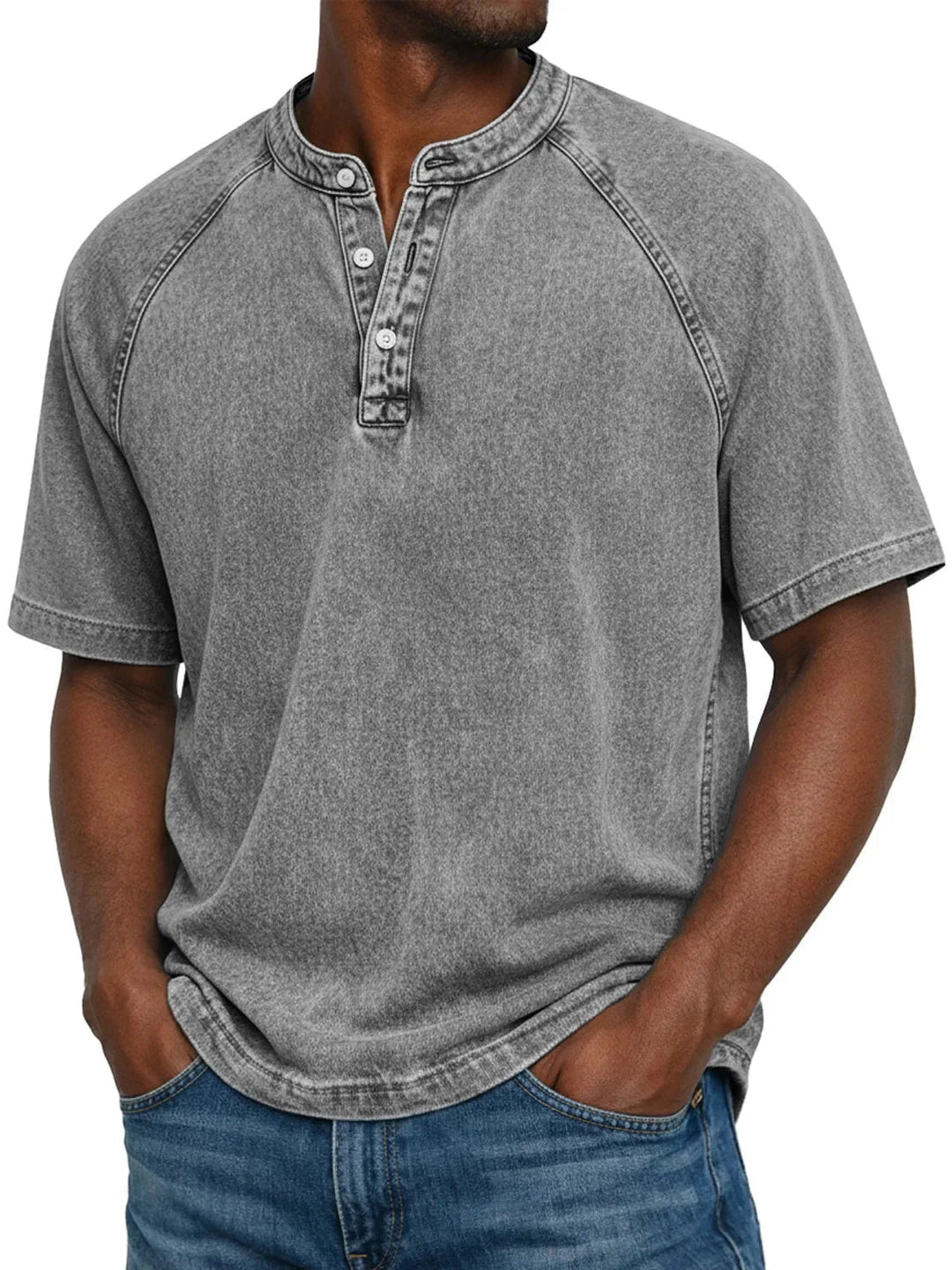 Ethan Murphy | Washed Henley T-Shirt For Men