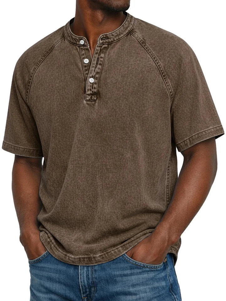Ethan Murphy | Washed Henley T-Shirt For Men