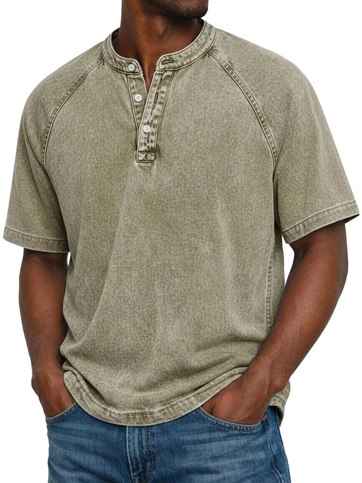 Ethan Murphy | Washed Henley T-Shirt For Men
