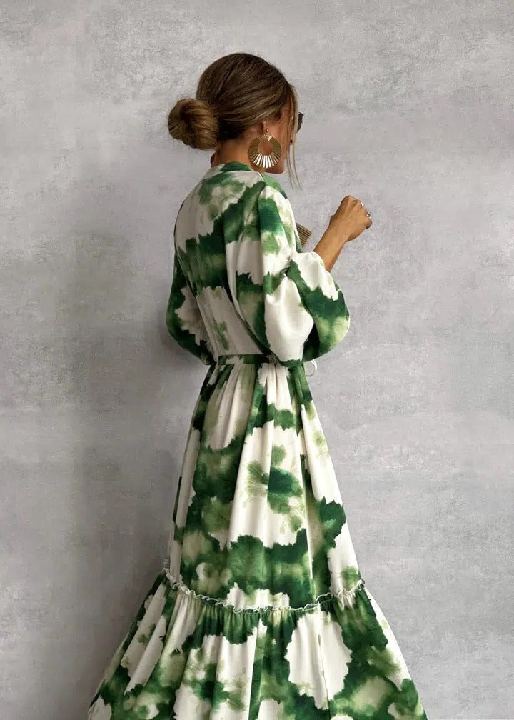Sage | Women’s Printed V-Neck Maxi Dress with Bel