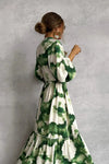 Sage | Women's Printed V-Neck Long Sleeve Tiered Maxi Dress