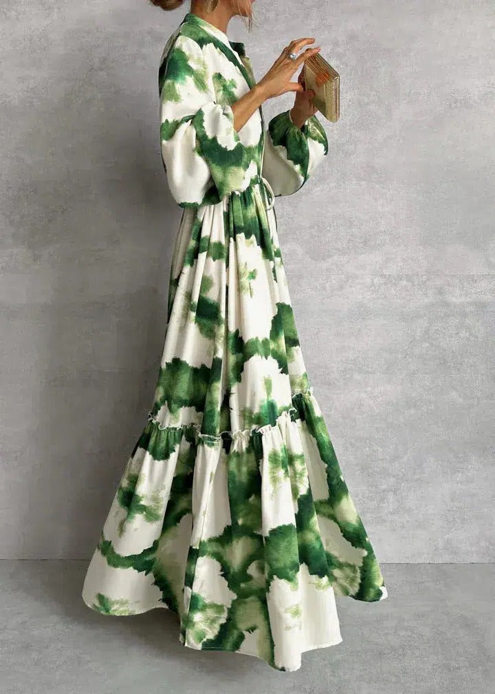 Sage | Women’s Printed V-Neck Maxi Dress with Bel