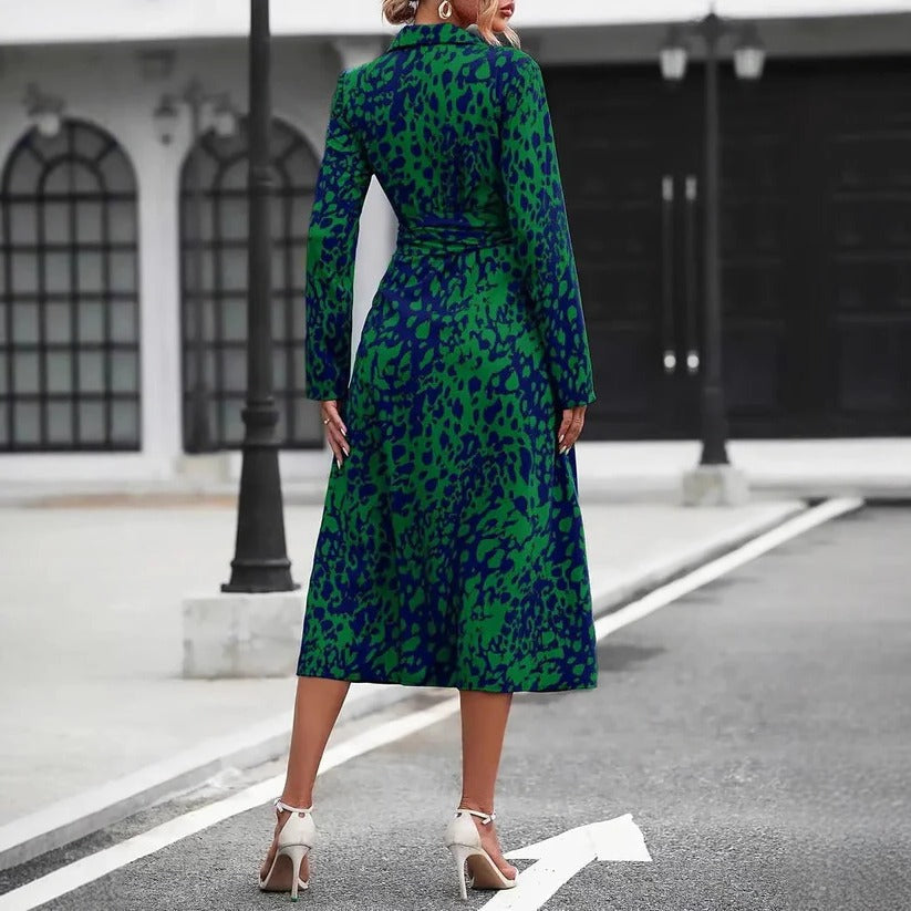 Vivienne | Women’s Printed Midi Dress with Waist Tie