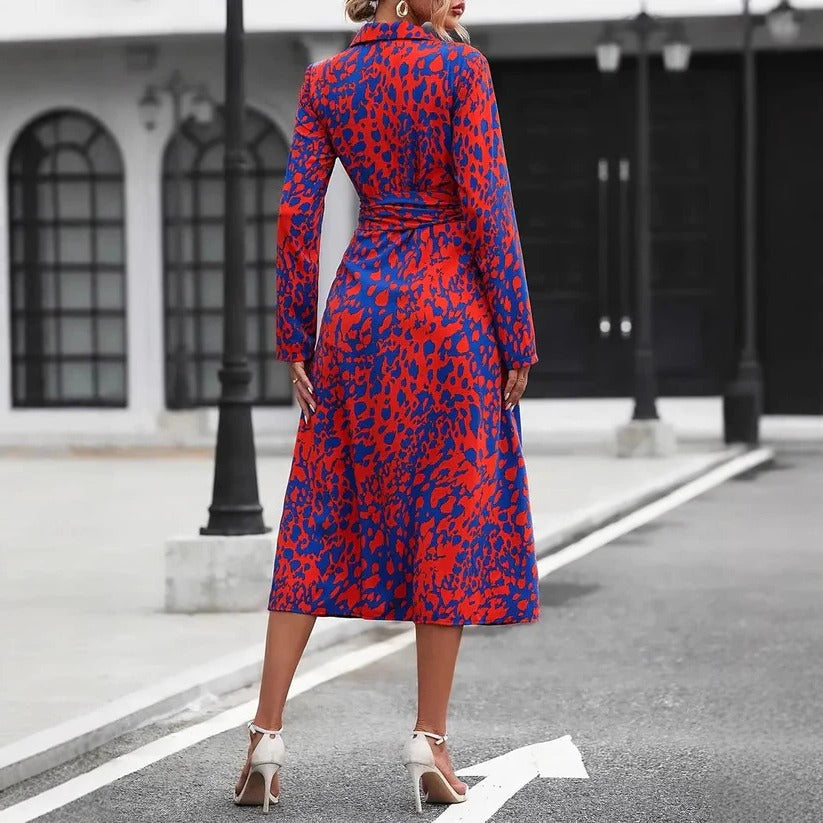 Vivienne | Women’s Printed Midi Dress with Waist Tie