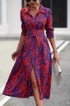 Vivienne | Women's Printed Button Down Midi Dress Waist Tie